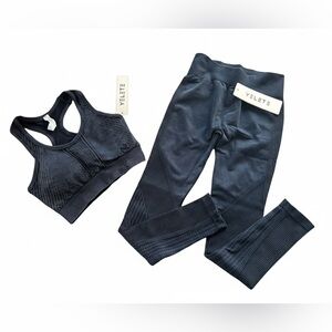 Yelete 2 Piece Ribbed Seamless Workout Set Small Stonewash Grey Mineral wash NWT